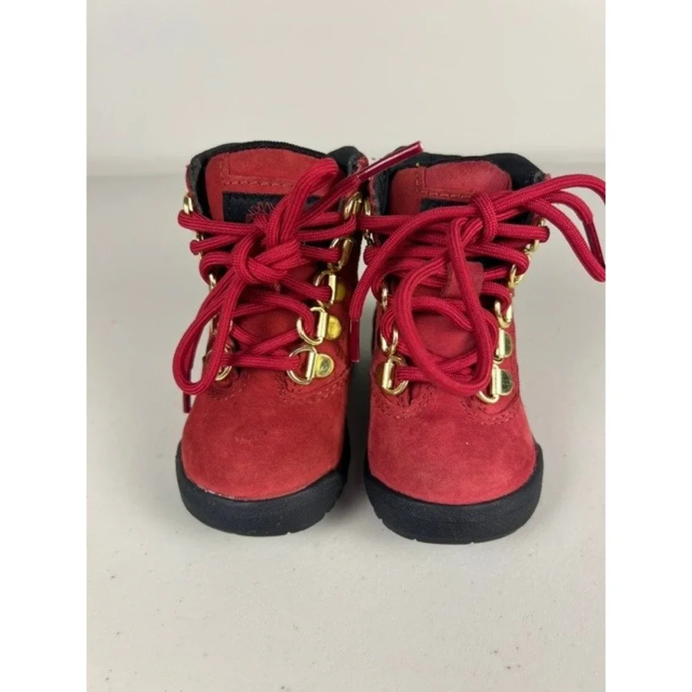 Timberland Euro Hiker Toddler Red Suede Mesh Gold Hardware Boots Size 4